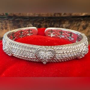 Judith Ripka Sterling Silver & Cubic Zirconia (CZ) Heart Hinged Cuff Bracelet